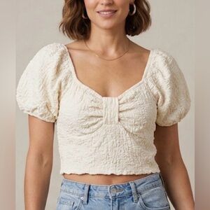Pink Lily Cropped Puff Sleeve Top, Size M